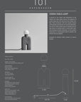 Cobra Table Lamp design with specifications on a gray background