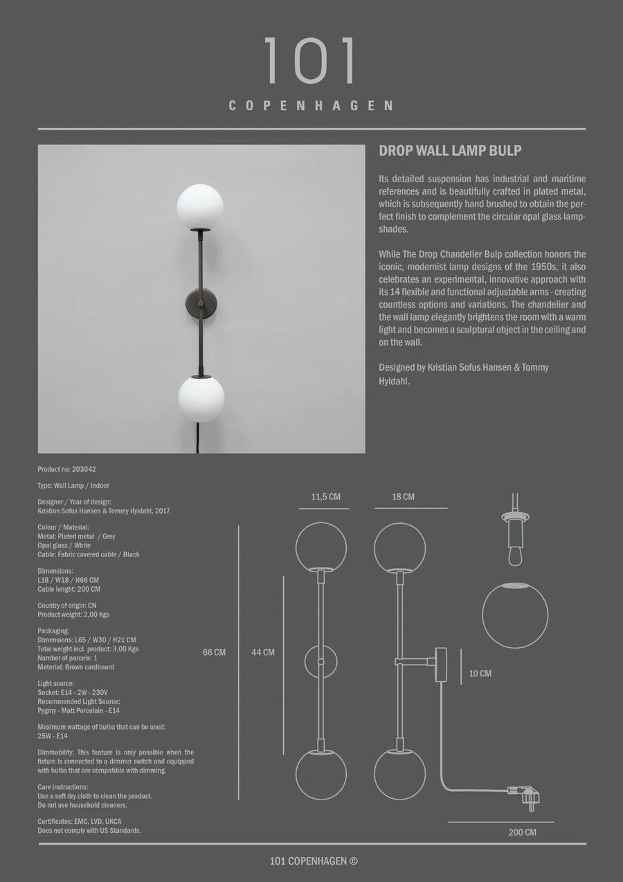 Drop Wall Light Bulp - Grey