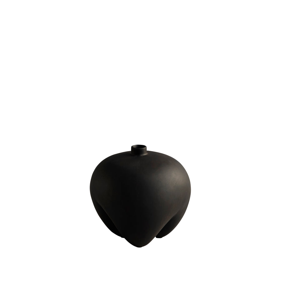 Black vase on a white background from 101 Copenhagen at Spacio retail stores in Mumbai & Kolkata. 