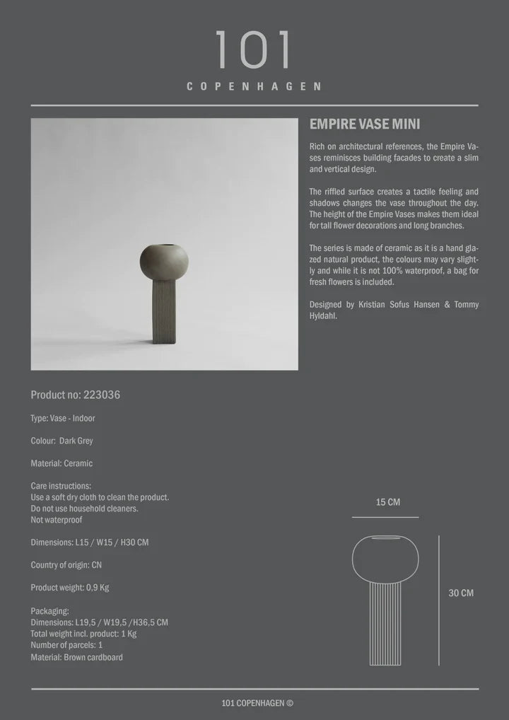 An image of a dark grey 101Cph Empire Mini table with the 101 Copenhagen brand design.
