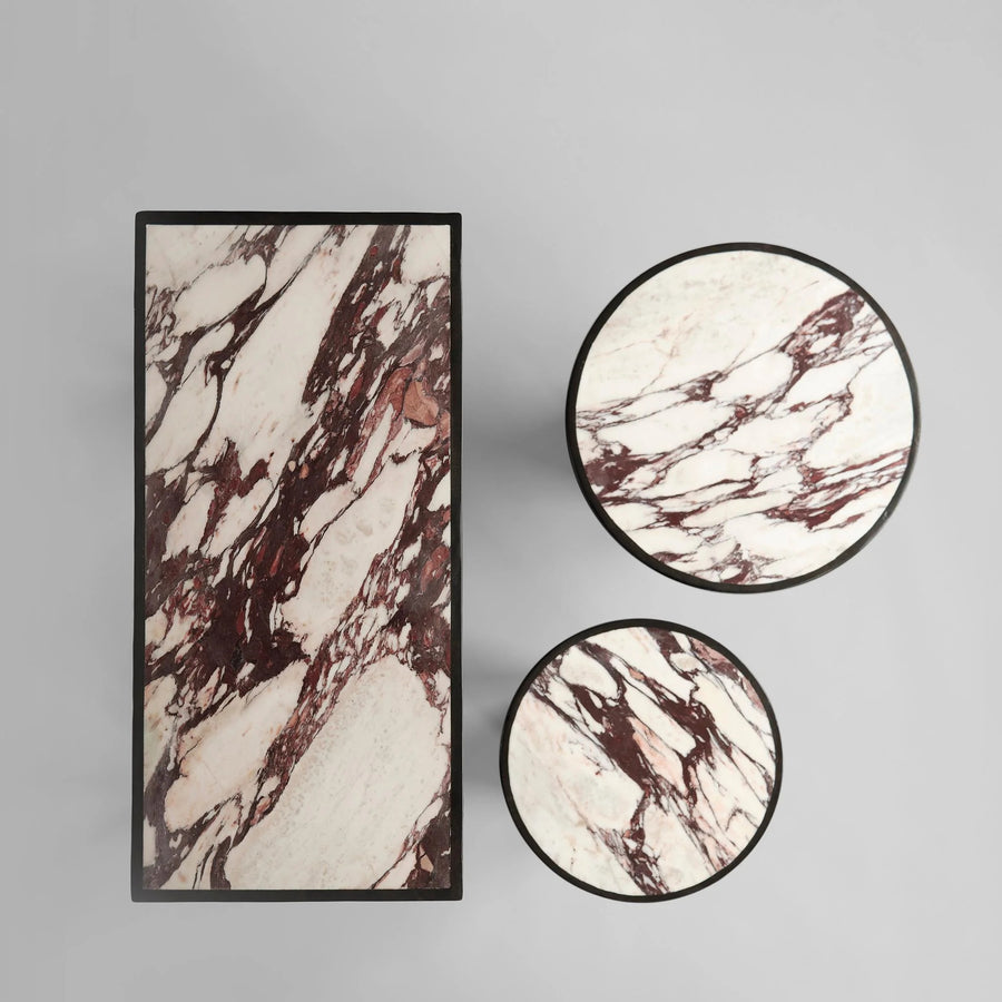 Fibre concrete and calacatta marble top console & side tables from 101 Copenhagen at Spacio retail stores in Mumbai & Kolkata. 