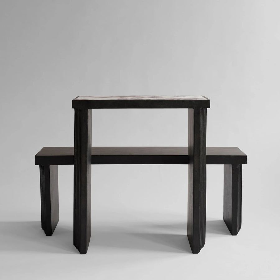 Pair of high and low Fibre concrete and calacatta marble top console from 101 Copenhagen at Spacio retail stores in Mumbai & Kolkata. 