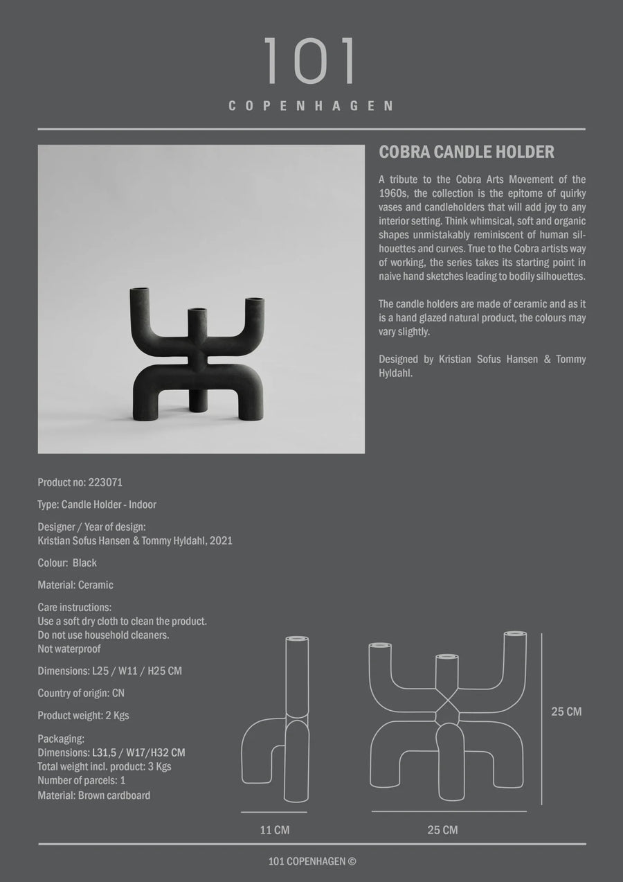 Cobra candle holder design with product details on a gray background