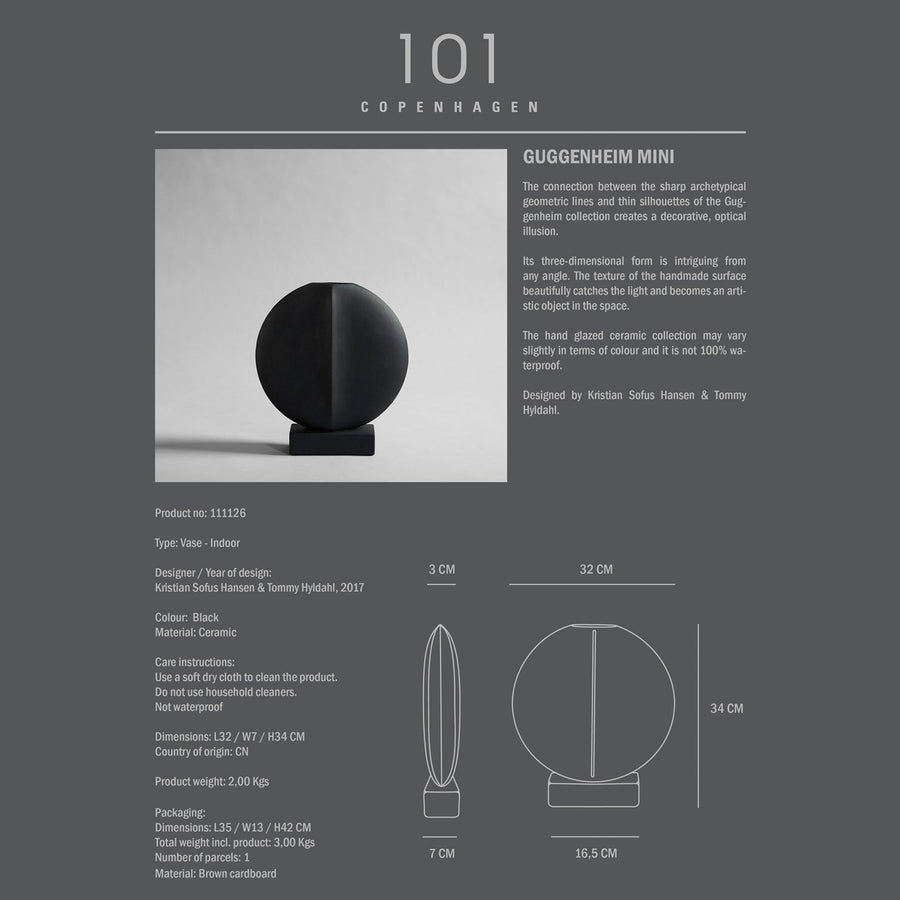 A whimsical diagram of a 101Cph Guggenheim Mini Black 111126 with the words 101 Copenhagen on it.