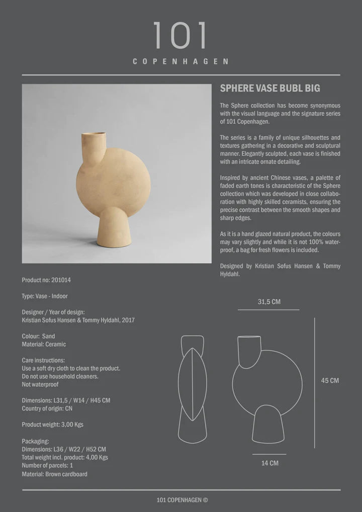 A beautiful poster featuring the design of a 101Cph Sphere Vase Bubl Big Sand 201014 by 101 Copenhagen.