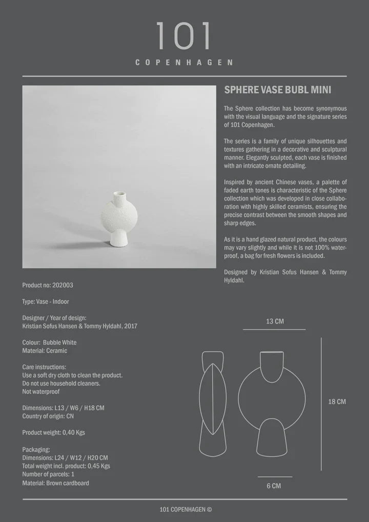 A 101Cph Sphere Vase Bubl Mini Bubble White 202003 with the number 101 on it from the Scandinavian brand, 101 Copenhagen.