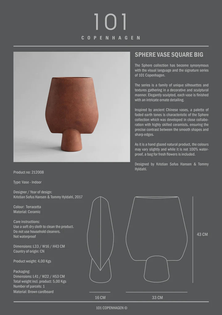 A drawing of a 101Cph Sphere Vase Square Big Terracotta 212008 with instructions on how to make it. This tutorial showcases how to create a stunning 101Cph Sphere Vase Square Big Terracotta 212008 with a terracotta finish, inspired by the elegant design of the 101 Copenhagen.