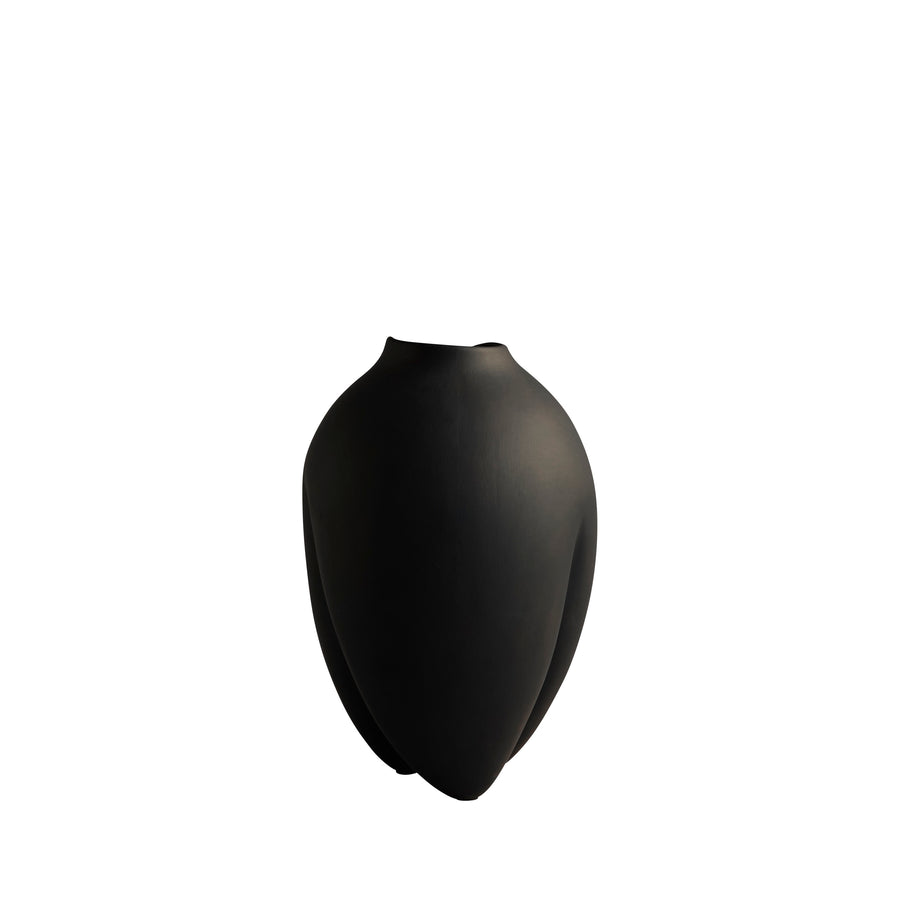 Black vase on a white background from 101 Copenhagen at Spacio retail stores in Mumbai & Kolkata. 
