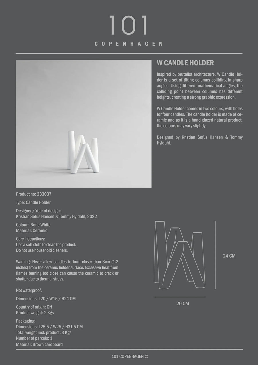 Product information sheet for a candle holder with design details and measurements.