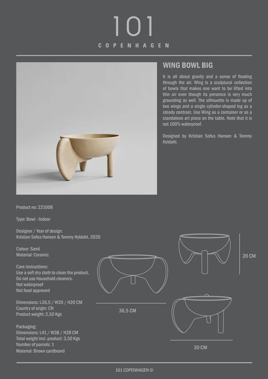 Product information card for a Wing Bowl Big by 101 Copenhagen on a gray background.