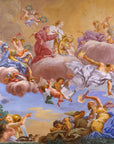 A handcrafted fresco mural featuring biblical scenes with angels and heavenly figures, created using Italian techniques with Carrara marble and Roman travertine powders.