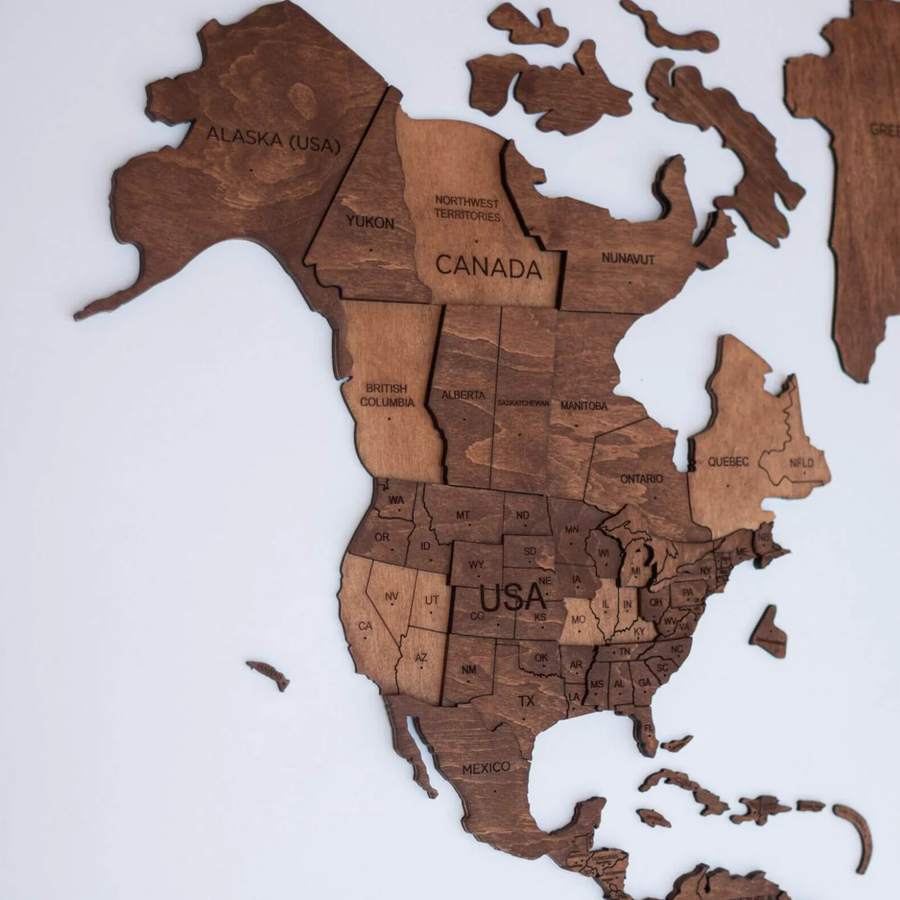 Luxury wooden Oak World Map as wall sculpture from 'Enjoy The Wood' on a white back ground for modern office and home interiors available at Spacio India from Office Accessories collection.