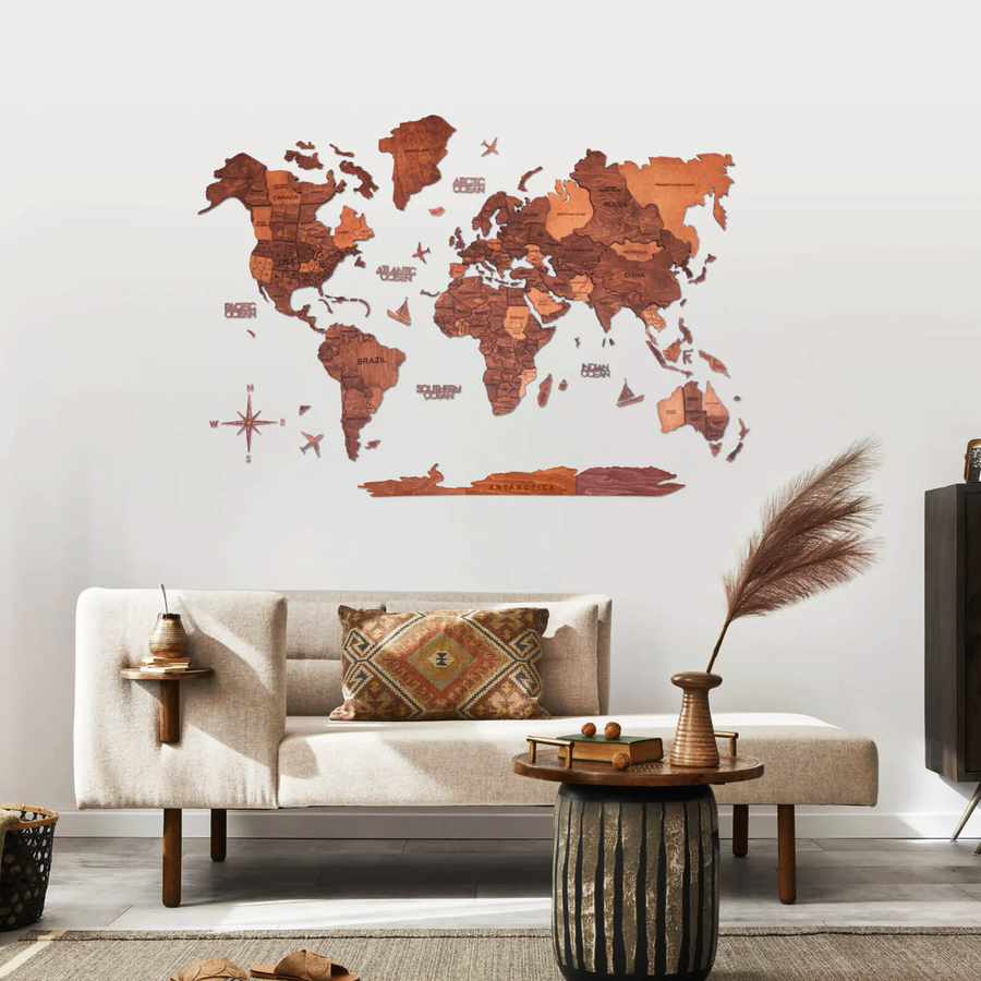 Luxury wooden Oak World Map as wall sculpture from 'Enjoy The Wood' in a modern  - minimal home interior available at Spacio India from Office Accessories collection.