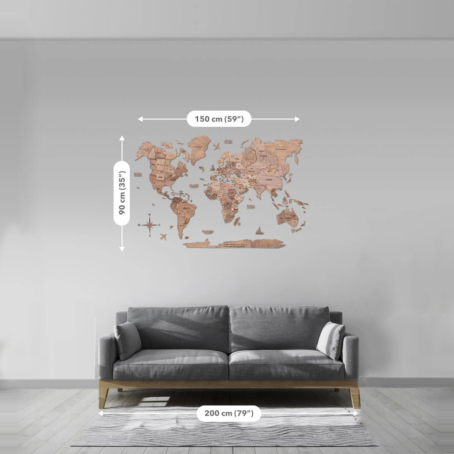 Size of Luxury wooden terra World Map from 'Enjoy The Wood' on a white back ground for modern office and home interiors available at Spacio India from Office Accessories collection.