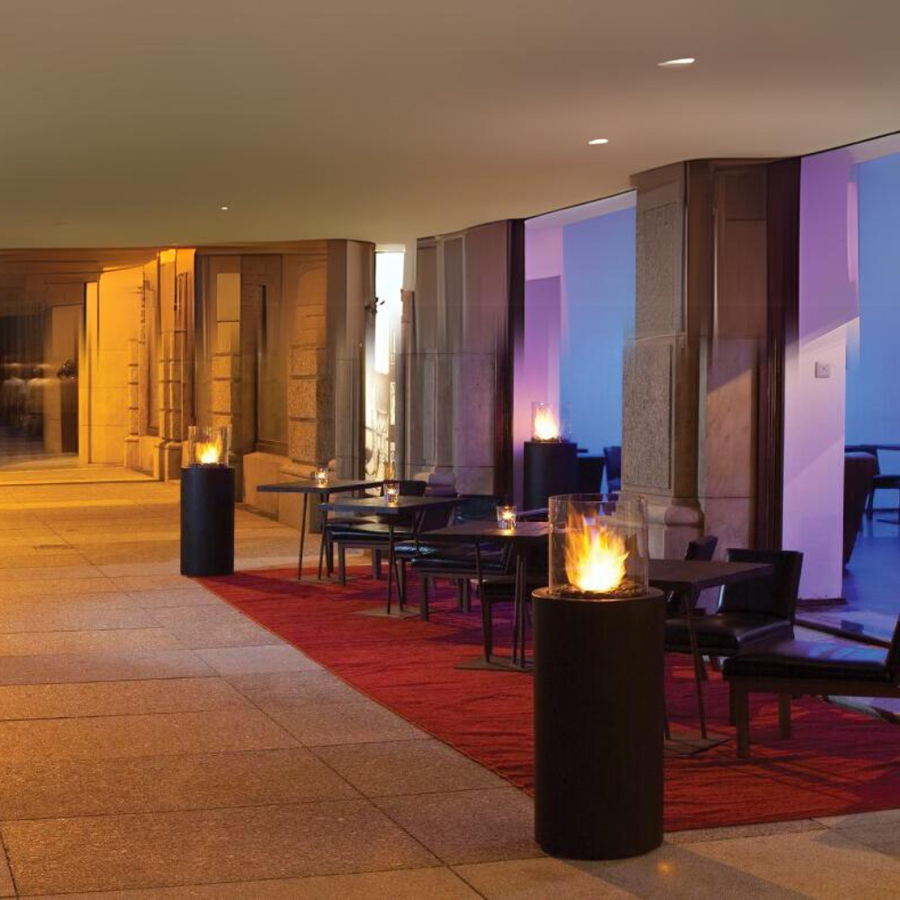 Black colour column fireplaces in a corridor