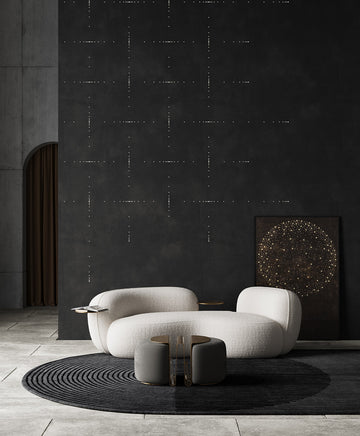 Luxury Art Surface featuring Meystyle Squares Illusions of Entropy LED Wallpaper in elegant black, available at Spacio India online and retail stores.