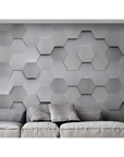 Affreschi and Affreschi 3D wall Hexagon design on a bedroom wall for modern interiors available at Spacio India from our art surface coverings collection.