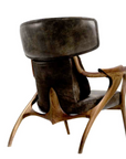 An Agrippa Isadora Lounge Chair with a black leather upholstery and wooden frame.