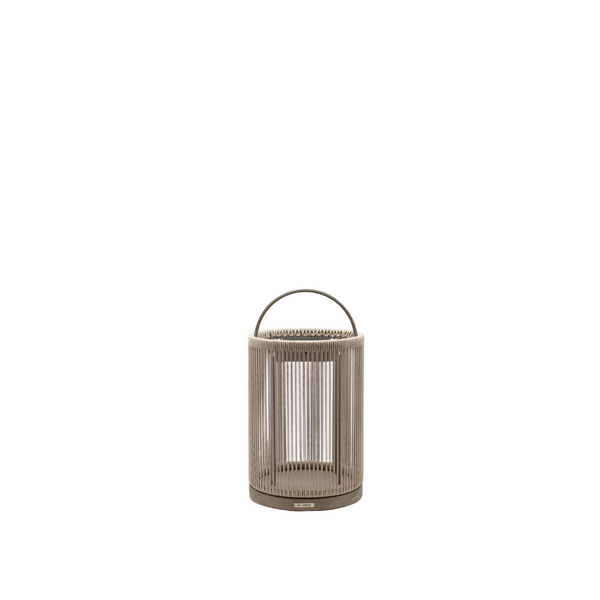 Beige solar lantern with a handle on a white background