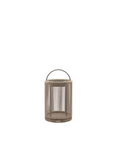 Beige solar lantern with a handle on a white background