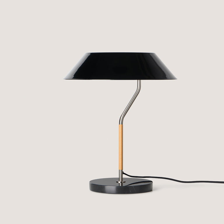 A modern design table lamp in black metal , marble base and wooden finish from Aromas Del Campo available at Spacio retail stores in Mumbai & Kolkata. 