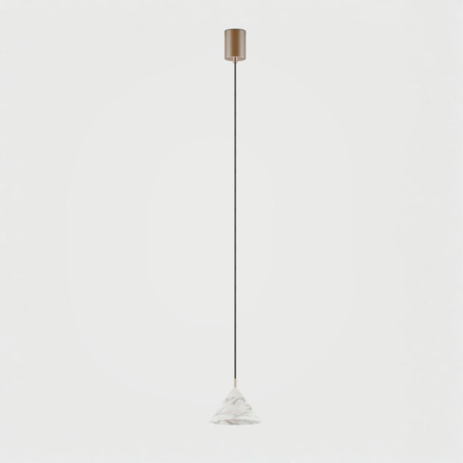 A pendant lamp hanging from ceiling with in brass and white marble from Aromas Del Campo available at Spacio retail stores in Mumbai & Kolkata. 