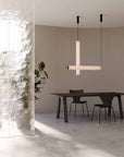 A pair of modern glass suspension lamp hanging from the ceiling in a contemporary theme interiors. 