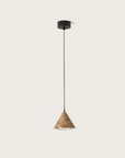 A pendant lamp in marble and brass detailing hanging from ceiling, from Aromas Del Campo available at Spacio retail stores in Mumbai & Kolkata. 