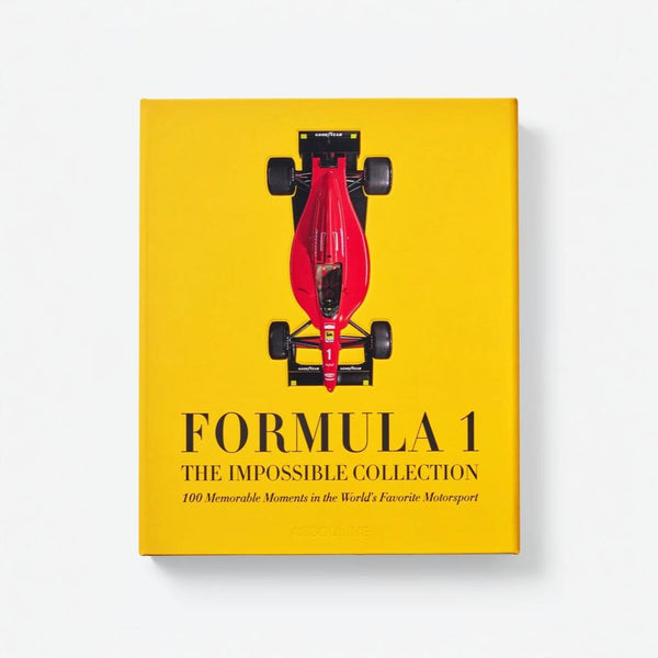 Book cover of 'Formula 1: The Impossible Collection' with a red Formula 1 car on a yellow background.