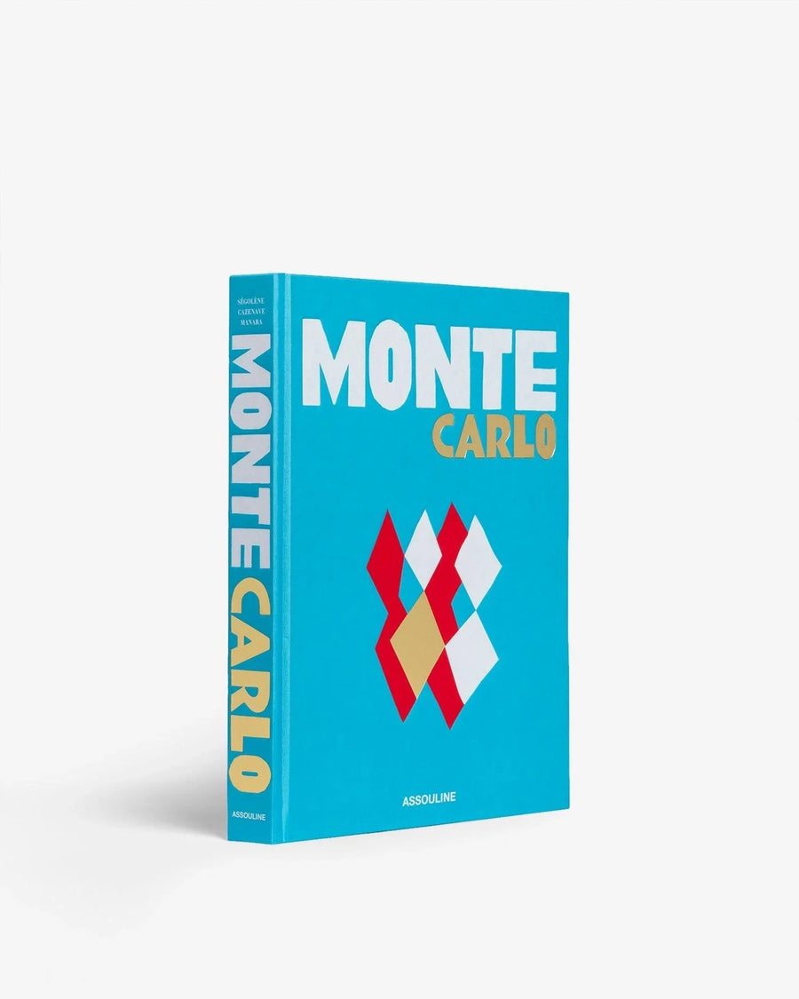 Top cover page of a luxurious Assouline's Monte Carlo coffee table book, featuring a vibrant cover with images of Monaco's iconic landmarks, available at Spacio India.