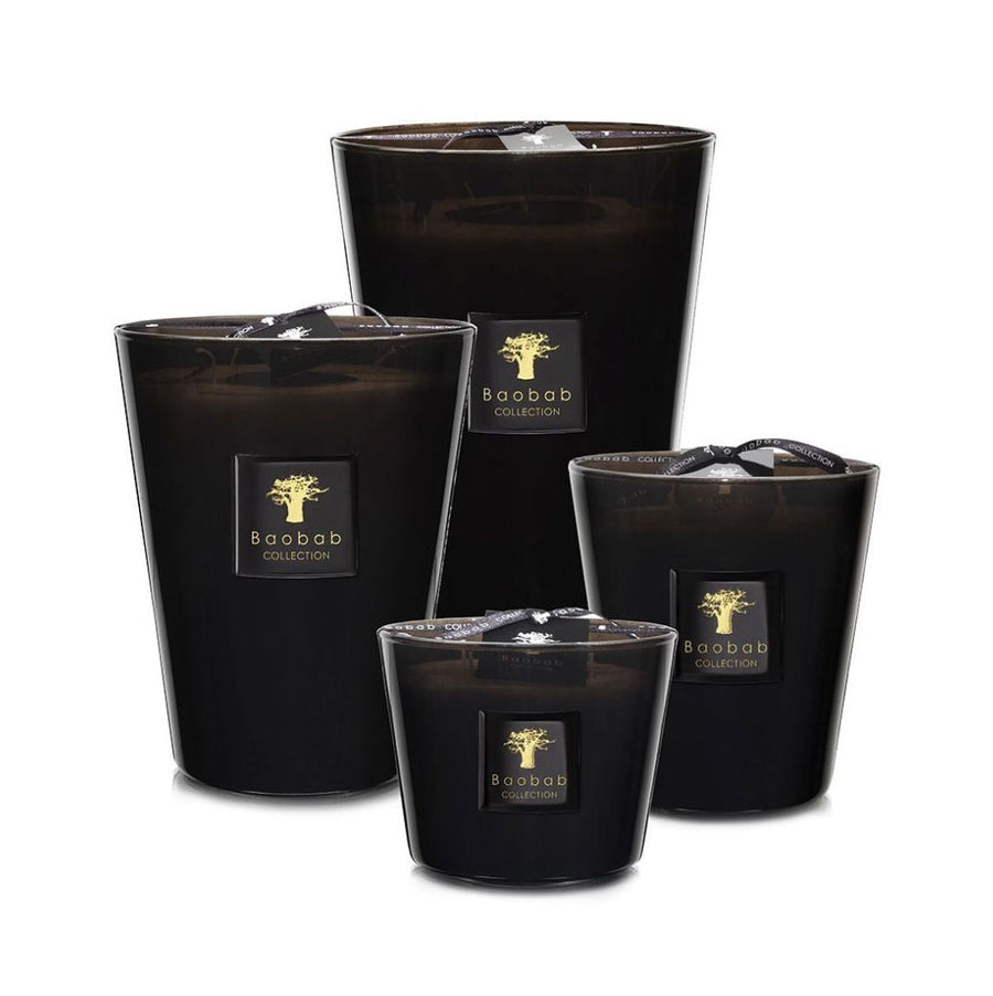 A set of elegant Baobab Encre De Chine Candle Max 16 MAX16ENC jars with gold lids, perfect for creating a soothing and fragrant ambiance.