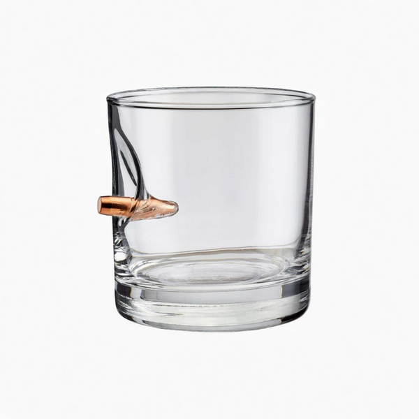 Clear glass tumbler with a bullet on a white background from the American Brand Benshot, available at Spacio retail stores in Mumbai & Kolkata. 