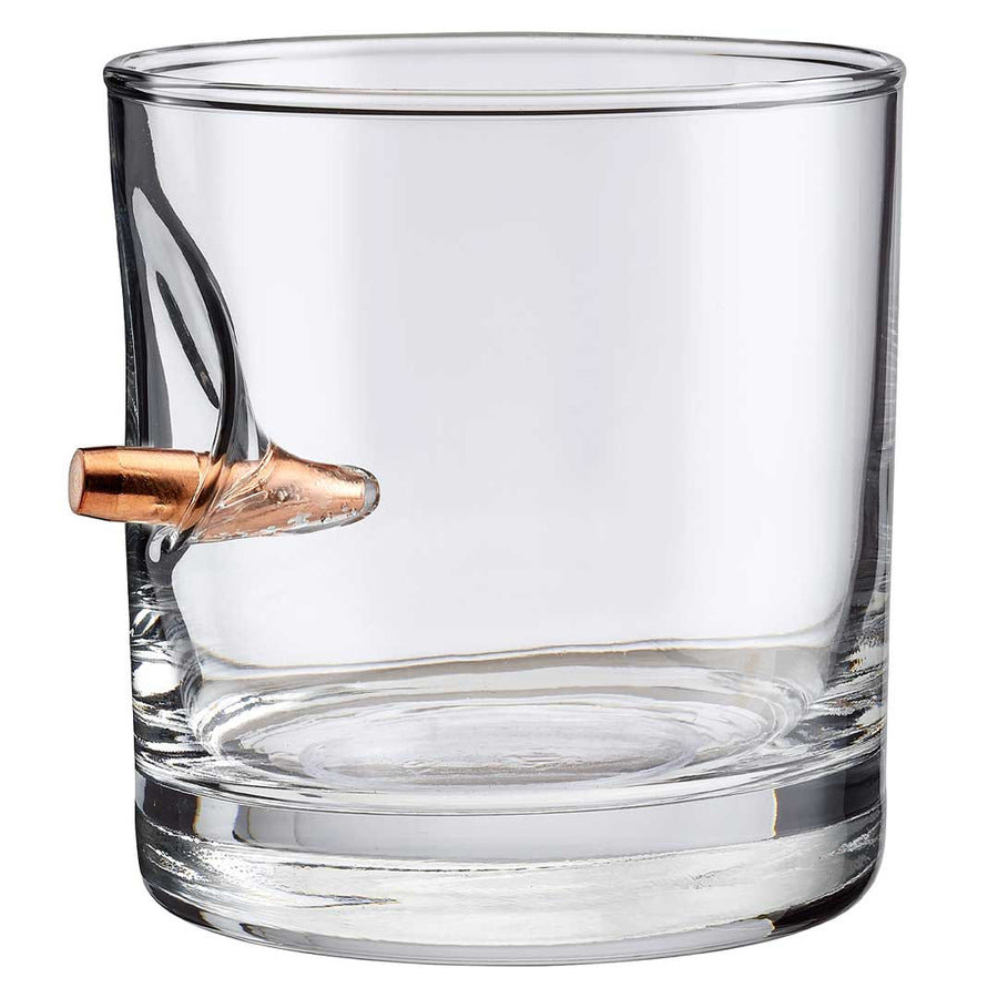 Clear glass tumbler with a bullet on a white background from the American Brand Benshot, available at Spacio retail stores in Mumbai & Kolkata. 