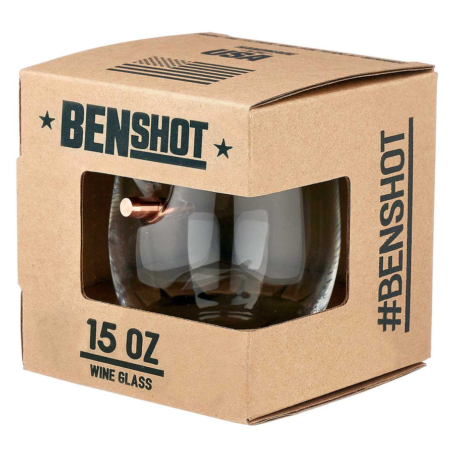 15 oz wine glass in a Benshot branded box on a white background