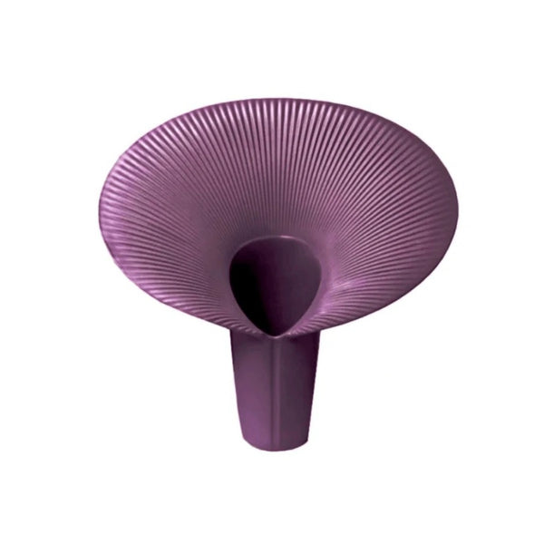 Purple ceramic vase with textured surface on a white background
