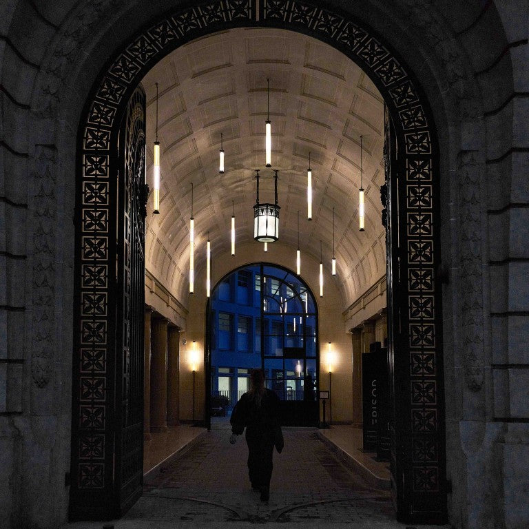 Multiple In the tube vertical lights in a passage