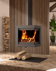 Luxury wood burning fireplace in a contemporary interior