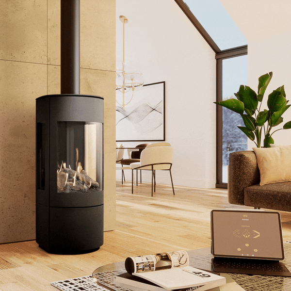 Indoor gas fireplace stove in a modern home