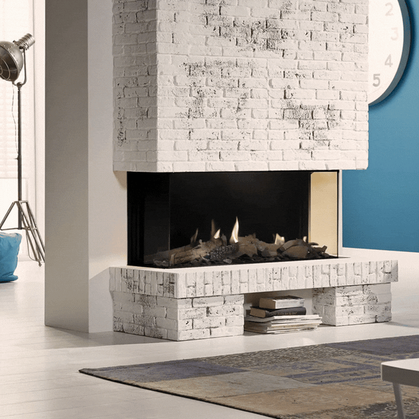 3 sides glass linear gas fireplace from Dru in a contemporary luxury interior