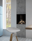 A small gas fireplace in a modern small apartment