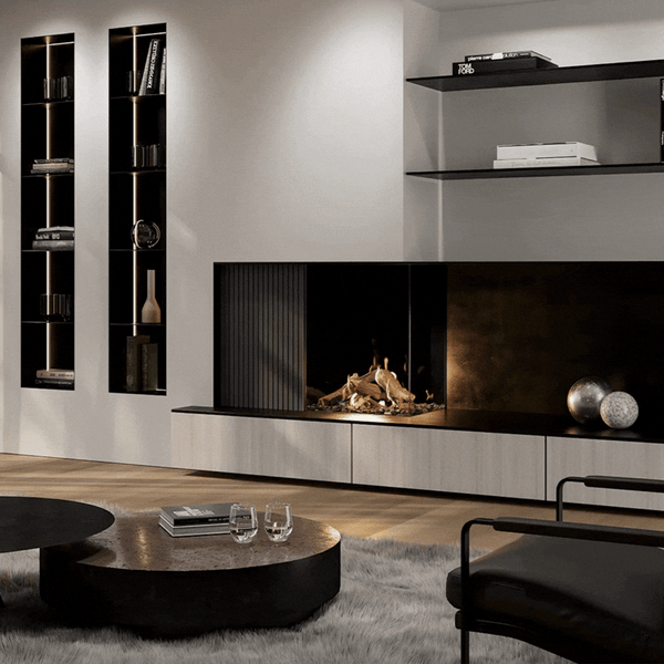 Maestro 60/2 tall indoor gas fireplace by Dru available at Spacio in India