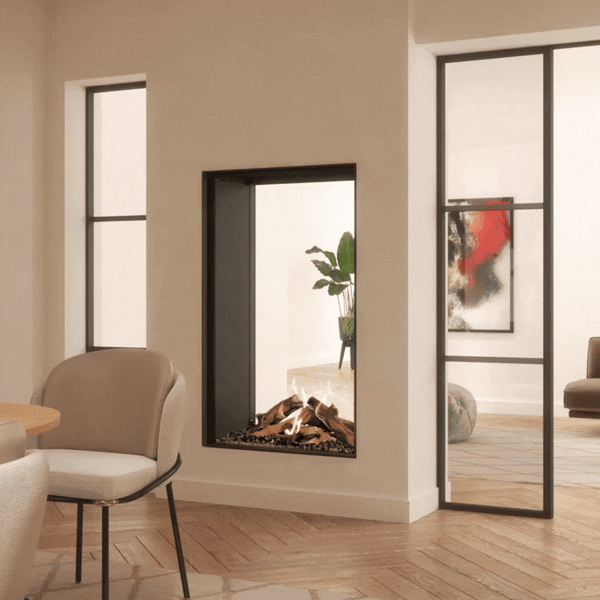 Maestro 75 tunel tall gas indoor fireplace by Dru available at Spacio in India