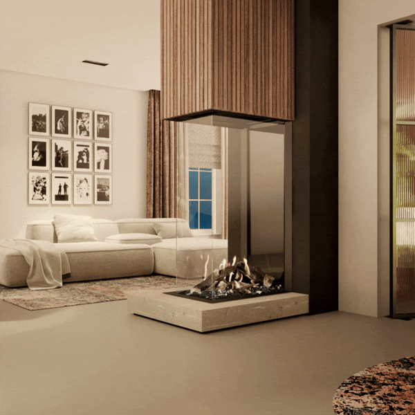 Maestro 75xtu tall indoor gas fireplace by Dru available at Spacio in India
