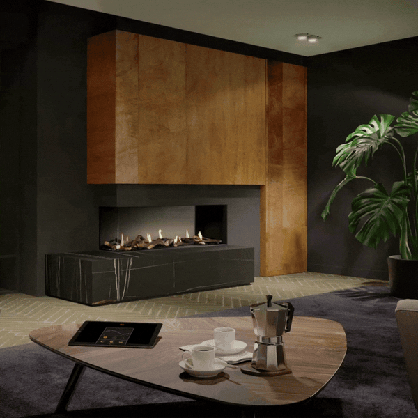 Metro 130XT/2 indoor gas fireplace by Dru available at Spacio in India