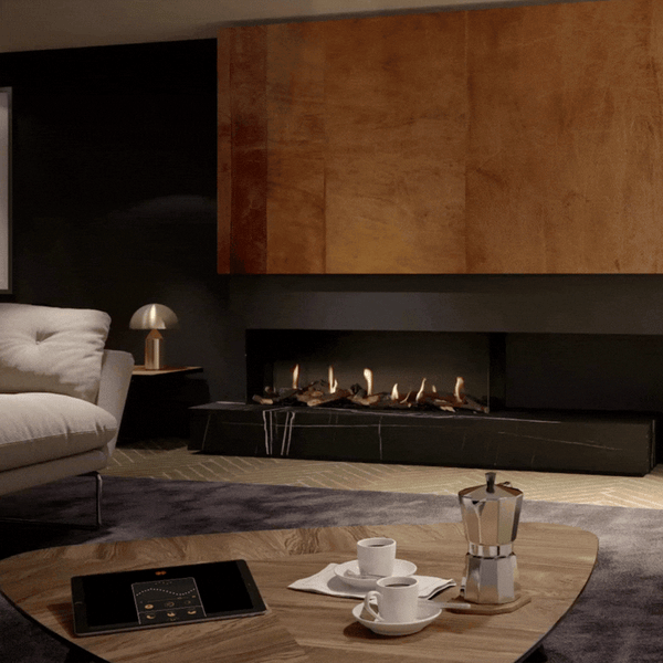 Metro 130XT/2 indoor gas fireplace by Dru available at Spacio in India
