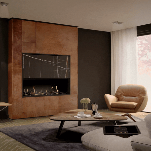 Metro 130XT indoor gas fireplace by Dru available at Spacio in India