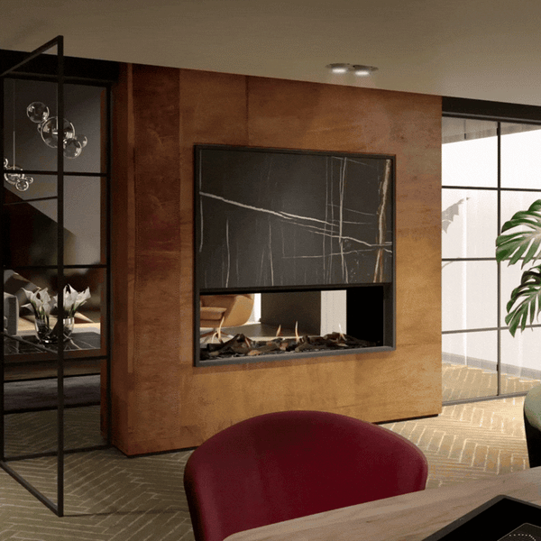Metro 130XT tunnel indoor gas linear fireplace by Dru available at Spacio in India