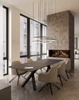 Holographic fireplace in a modern interior dining room