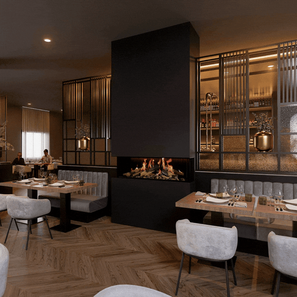 Holographic fireplace in a luxury restaurant