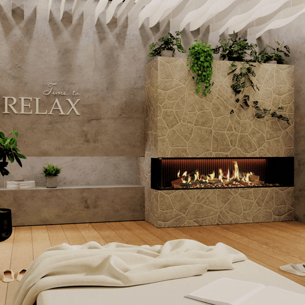 Holographic fireplace in a luxury spa